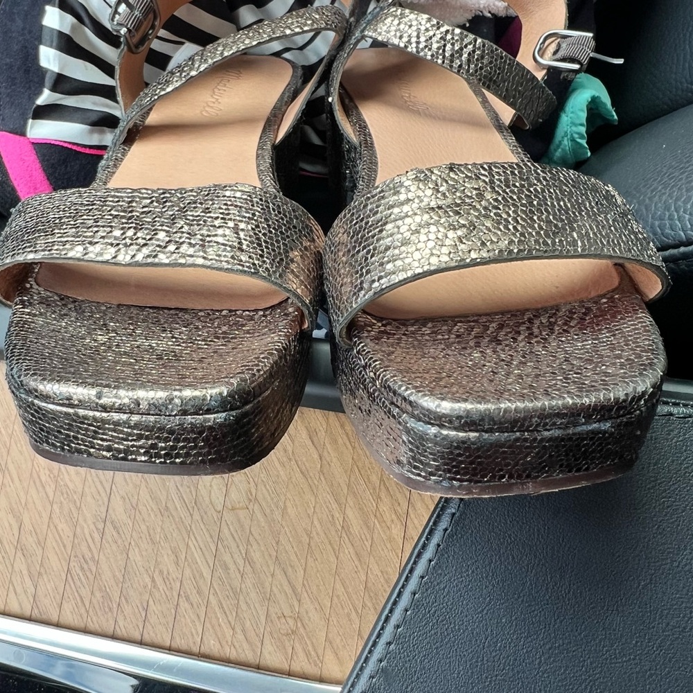 Madewell Lina Pewter Metallic Block Heel Platform Sandals - Picture 3 of 5